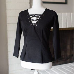 Vixen by Micheline Pitt black top with a front chest corset SIZE S